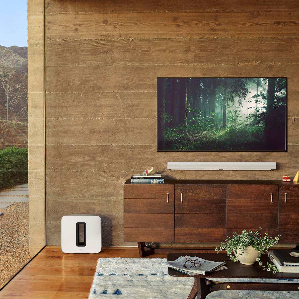 Living room with Sonos Arc soundbar in white