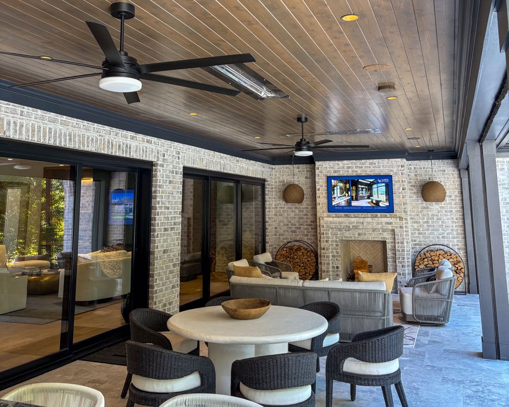 Patio with mounted TV