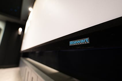 Close up of logo on Stewart Filmscreen Projector Screen